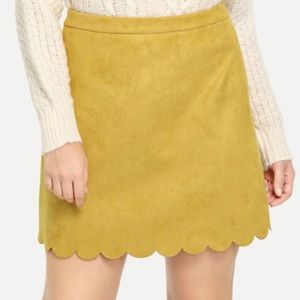 NWT Mustard Suede Scallop Trim Women Skirt